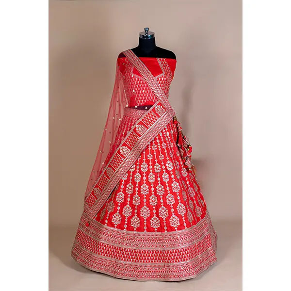 RUST ORANGE SILK LEHENGA