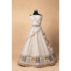 WHITE HEAVY EMROIDERY SILK LEHENGA