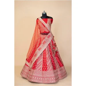 RED ORANGE EMBROIDERY LEHENGA