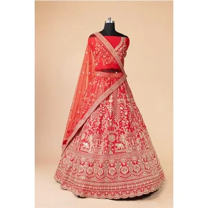 RED ORANGE HEAVY EMBROIDERY LEHENGA