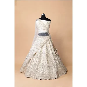WHITE EMROIDERY SILK LEHENGA