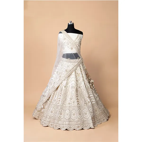 WHITE EMROIDERY SILK LEHENGA