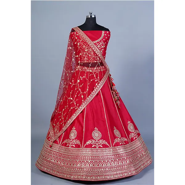 RED SILK LEHENGA WITH EMBROIDERY DUPATTA