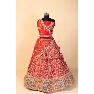 RUST ORANGE HEAVY EMROIDERY LEHENGA