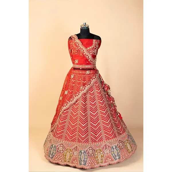 RUST ORANGE HEAVY EMROIDERY LEHENGA