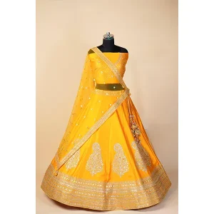 YELLOW EMROIDERY SILK LEHENGA
