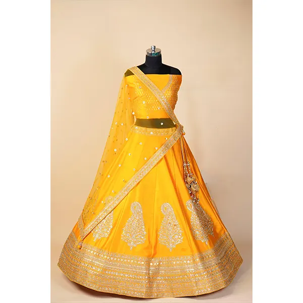 YELLOW EMROIDERY SILK LEHENGA